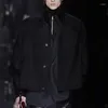 Giacche da uomo Cappotto corto monopetto da uomo Colletto alla coreana Nero Cappotto esterno allentato grigio scuro Moda Urbana Autunno e Inverno Giacca di lana