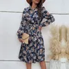 Casual Dresses Spring fashion women's lapel slim pleated skirt print dress boho women wedding es 230220