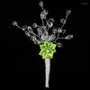 Dekorativa blommor 1 bit handgjorda klara akrylpärlor Blomma bröllop brudgummen Boutonniere Button Hole Party Man Suit Pin Brooch