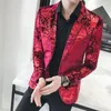 Men's Suits 2023 Gold Cashew Flowers Printed Luxury Blazers Men Slim Fit Silver Stage Costumes For Singers Mens Fashionable Suit Jackets 5XL