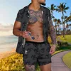 Men's Tracksuits Spring and Summer camisa 3d Digital Viking Print Leisure Service Loose Hawaiian Lovers Cinco calças Setmen's de duas peças