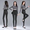 Women's Pants Leggings Woman Autumn Winter Fashion Stripes Elastic Workout Fitness High Waist Casual Plus Velvet Trousers D93