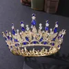 Tiaras brud Royal Pink Crystal Queen King Tiaras Baroque Round Crowns Big Rhinestone Pageant Diadem pannband Bröllop hårtillbehör Z0220