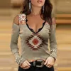 T-shirts pour femmes Femme V Neck Lace Patchwork à manches longues Top Sexy Butterfly Print Shirt Fashion Skinny Off épaule décontractée