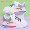 Sneakers Kids Fashion Rainbow Colorful Girls White Casual Shoes Pu Leather Wiith Air Cushion Sole Hookloop Autunm 230217