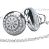 Orologi da taschino da donna eleganti con cassa in cristallo bianco argento con cinturino al quarzo con ciondolo collana a catena per ragazze da donna