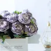 Dekorativa blommor kransar vackra rosor konstgjorda pionblommor lila siden bukett diy bröllop hem dekoration tillbehör falska blommor vit hantverk t230217