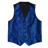 Herrvästar 5st designer mens bröllop kostym väst marinblå paisley jacquard folral siden waistcoat slips broscher set barry.wang brudgum