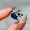 Bagues de cluster Bague de tanzanite naturelle européenne et américaine Femelle Niche Design Couleur Trésor Sterling Argent Ouverture