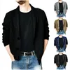 Blusas masculinas malha escura colorir lapela suéter cardigan casaco de peito único com capuz preto sólido Men Large Hoodmen's