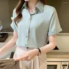 Frauen Blusen Seide Baumwolle Hemd Frauen Taste 2023 Sommer Tops Büro Koreanische Mode Kleidung Kurzarm Frauen Shirts Chemisier Femme