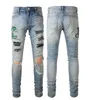 Jeans pour hommes 2023 Mens Slim Distressed Denim Designer Pantalon en cuir avec des trous Lettres déchirées au genou déchiré pour homme Skinny Straight Leg Taille 28-40 Longs