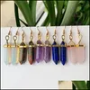 Charm Designer Hexagon Stone Pendum Charms Boucles d'oreilles Quartz Rose Turquoise Lapis Lazi Plaqué Or Cristal de Guérison Dangle Marque Jewelr Dhbpm