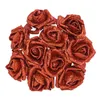 Decorative Flowers Wreaths 6cm Golden Red Rose Artificial Flowers Glitter Powder Rose Flower Bouquet for Wedding Bridal Shower Decor Baby Shower Home Decor T230217