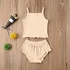 Clothing Sets 2023 Toddler Baby Girl Vest Top Suit Shorts Solid Color Vertical Stripes Elastic Waist Drawstring Bow Child Set