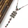 Hänge halsband bohemiska vintage etniska bladform halsband kristall strassharts tassel kvinnor örhänge set smycken