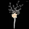 Dekorativa blommor 1 bit handgjorda klara akrylpärlor Blomma bröllop brudgummen Boutonniere Button Hole Party Man Suit Pin Brooch