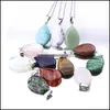 Colares de pingentes de ￡gua gotas de ￡gua cristal rosa quartzo roxo de pedra natural chakra druzy colar com 50 cm de corrente de a￧o inoxid￡vel dhtaq