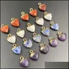 Charms Gold Plating Heart Shape Natural Stone Agate Crystal Turquoises Jades Opal Stones Pendant For Smycken Making Earrings Hjewelr DH1UB