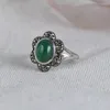 Ringos de cluster FNJ 925 Silver Ring for Women Jewelry Original Pure S925 Sterling Green Agate Stone Marcasite