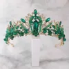 Tiaras luksusowe korony panny młodej nakrycia głowy zielone dhinestone królowe opaski do włosów festiwal impreza Piękna biżuteria ślubna Noiva Z0220