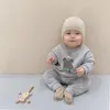 Conjuntos de ropa 9044, conjunto de bebé coreano, traje de ocio de dibujos animados, otoño 2023, pastel de niño, oso, niña, suéter de 2 piezas, pantalón