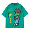 Camisetas masculinas estrelas letra cartoon garoto retrô camisetas de verão para homens e mulheres mangas curtas Artilhão de algodão Crew Crew pescoço solto casual z0220