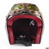 Casques de moto Casque Noir Classique Rétro Vintage Face Ouverte Biker Casque Moto Scooter Chopper Cruiser Avec Lunettes Drop Delivery Dhs0R