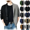 Blusas masculinas malha escura colorir lapela suéter cardigan casaco de peito único com capuz preto sólido Men Large Hoodmen's