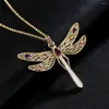 Pendanthalsband Köp 2023 Luxury Cz Zircon Pave Setting Big Size Dragonfly för kvinnor Guld Kopparkedjan halsbandsgåva