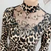 Women's Blouses Sexy Women Blouse Long Sleeve Shirt Leopard Print Leaf Embroidery Sheer Basic Tops Spring Autumn Xxxxl