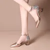 SDWK 7CM Summer Women Women Sandals Cross Cross Cross High Heels Trade Обувь Дамы заостренные пальцы на ногах назад