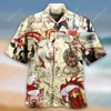 Camisas casuais masculinas estamadas em tamanho curto de manga curta Figura de animais de Natal Top Camisa havaiana respirável feminina Camisa Mas