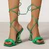 Sandals Summer Ankle Strap Green Womens Strange Style Transparent High Heels Square Toe Female Sandalias De Mujer 230220