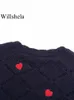 女性のセーター Willshela 女性ファッションハートジャカードニットプルオーバーセーターヴィンテージ長袖 O ネック女性のシックな女性トップス 230217