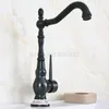 Bathroom Sink Faucets Black Oil Rubbed Bronze Kitchen Faucet Washbasin Single Lever Cold Water Mixer Taps Deck Mount Tnf663