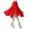 Scene Wear Mesh Oregelbunden hem Lång kjol Modern Waltz National Standard Dance Splice Big Hemlines Dancing Practice Training Cl