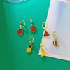 Hoop Earrings Lovely Pair Of Tropical Fruit Drop Oil Banana Strawberry Glass Watermelon Pendant Gold Copper Ornaments Jewelry