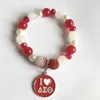 Strand fait à la main élastique sororité grecque rouge blanc perle AEO rotondité bracelet à breloques bijoux