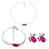 Halskette Ohrringe Set Silber Schmuck Geschenk Kristall Schmetterling Armband Anhänger