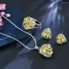 Collana Orecchini Set 3 in 1 Corda Croce Cristallo Collane con ciondoli da sposa Anello Orecchino a bottone Zirconi geometrici Colore argento 925