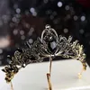 Diademi barocco retrò nero di lusso da sposa di cristallo diademi corone principessa regina Pageant Prom strass velo diadema accessorio per capelli da sposa Z0220