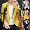 Men's Suits Handsome Suit Coat Letter Print Men Turn-down Collar Color Matching Match Pants