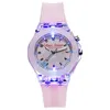 Children's watches 10pcsLot Fashion Kids Boys Girls Students Leather Silicone Glow Up Flashing Birthday Gifts Party Light Wrist Watches 230220