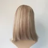 Stock Jewish Kosher human hair toppers blonde highlights ombre dark root 14 inch T12-12hls60# 4"*4" silk top Mongolian remy hair high density sheitels women's toupee