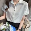Dames blouses zijden katoenen shirt dames knop 2023 zomer tops kantoor Koreaanse modekleding korte mouw dames shirts chemisier femme
