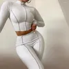 Dwuczęściowe spodnie damskie damskie fitness z długim rękawem Top Top High talia Leggingi Trening Tracksuit Trening