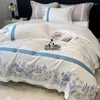 Bedding Sets White Egyptian Cotton Luxury Set Flowers Embroidery Pure Duvet Cover Flat/Fitted Bed Sheet Pillowcase