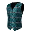 Men's Vests Unique Paisley Vest For Man Causal Green Blue Necktie Pocket Square Cufflinks Gilet Homme Fashion Business Waistcoat Wholesale