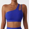 Yoga outfit 2023 Kvinnor en axel BH Sports Bras Gymträning Underkläder oregelbundna remmar som kör fitness backless tank tops